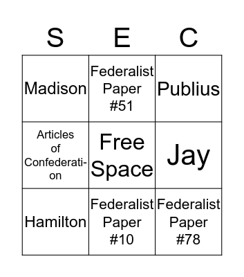The Federalist Papers Bingo Card