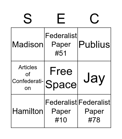 The Federalist Papers Bingo Card