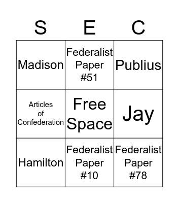 The Federalist Papers Bingo Card