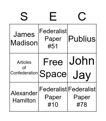 The Federalist Papers Bingo Card