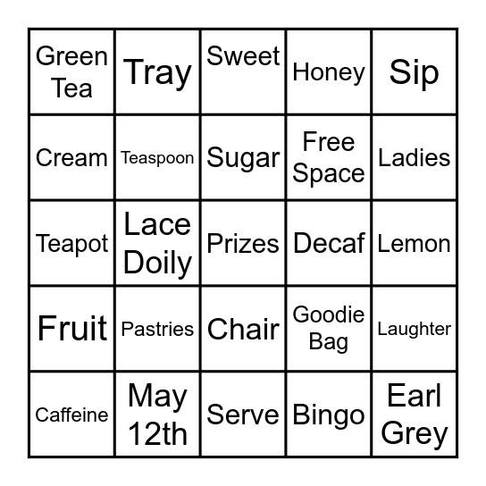 Ladies Tea Party Bingo Card