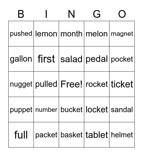 3.1 Schwa Bingo Card