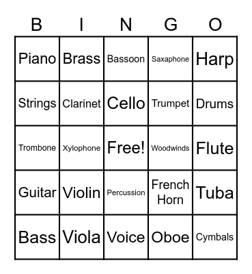 Music Instruments Bingo Card