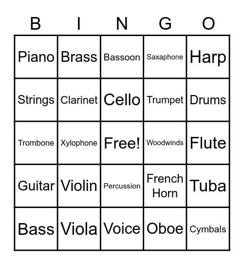 Music Instruments Bingo Card