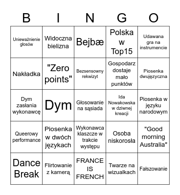 BINGO Z EUROWIZJA.ORG Bingo Card