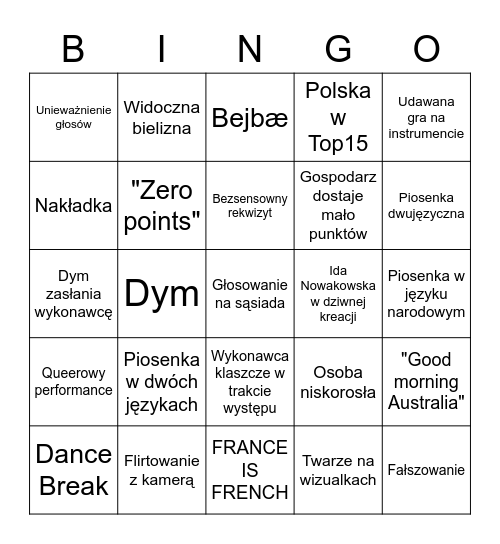 BINGO Z EUROWIZJA.ORG Bingo Card