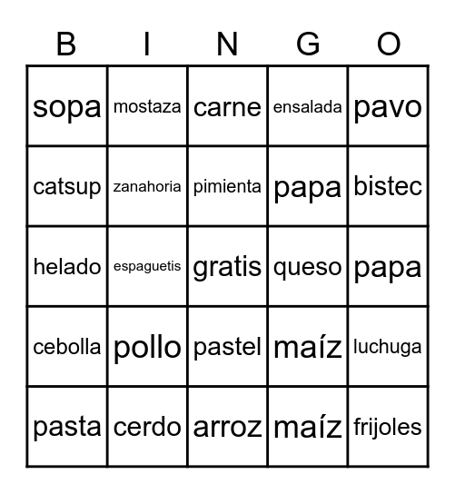Almuerzo y Cena Bingo Card
