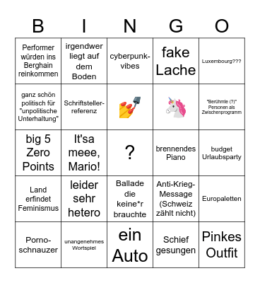 ESC 2023 Bingo Card