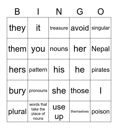 Pronouns 10/17 Bingo Card