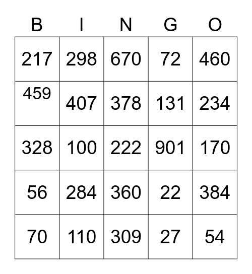 School Bingo Sample Bingo Card