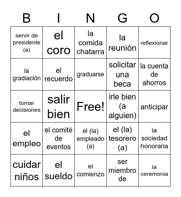 Avancemos 3 U7L1 Bingo Card