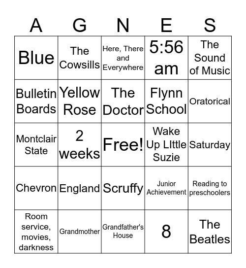 All About Agnes Bingo Card