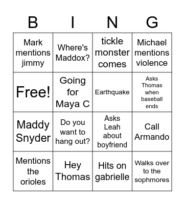 Lunch Bingo Card
