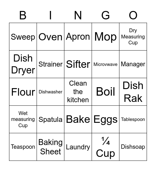 Cooking Bingo Card