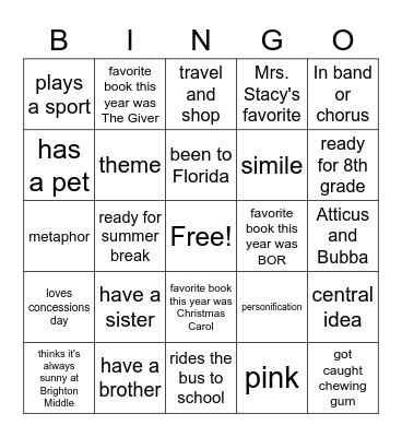 ELA BINGO Card