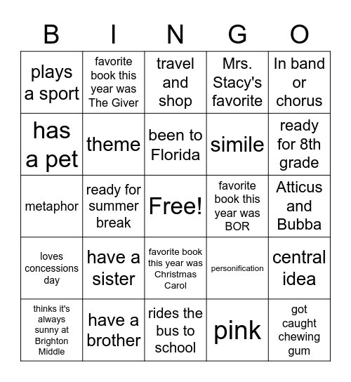 ELA BINGO Card