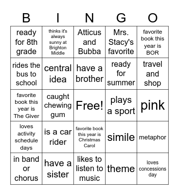 ELA BINGO Card