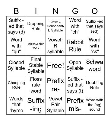 Summer Spelling Bingo Card