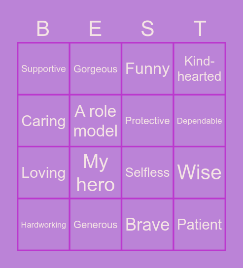 My Mom is… Bingo Card