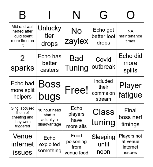 Liquid Excuses Bingo Card