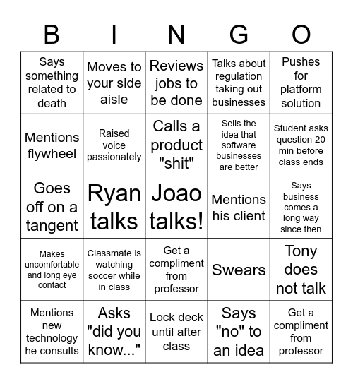 Class Bingo Card