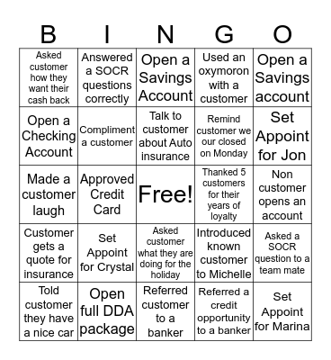 Team Fairfield Bingo Card