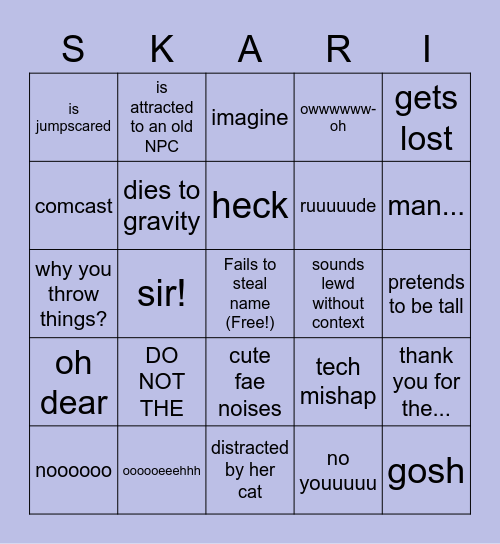 SkariFae Bingo Card