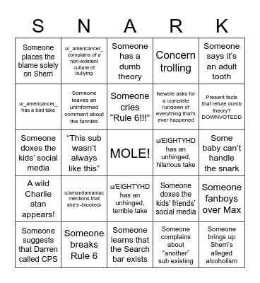 The Other Sub Bingo Card