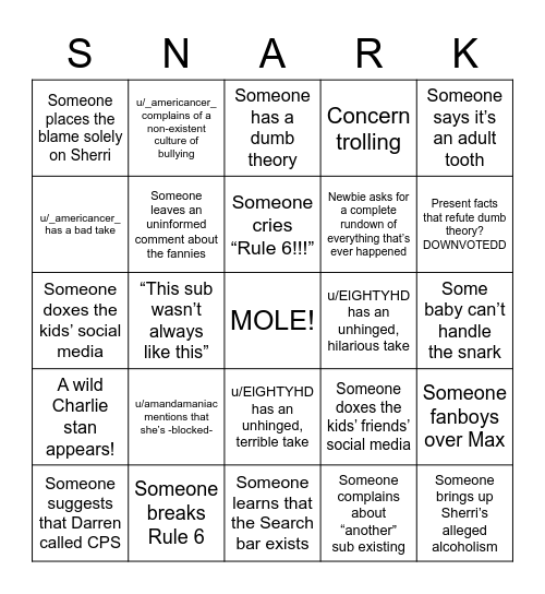 The Other Sub Bingo Card