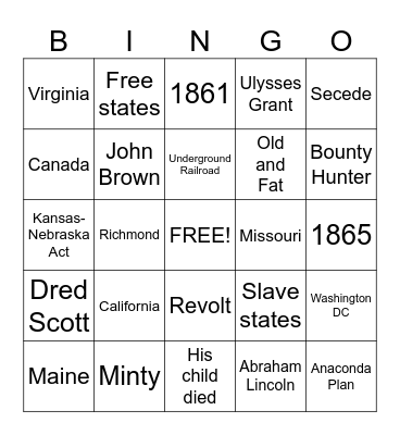 Civil War with Fox Bingo Card