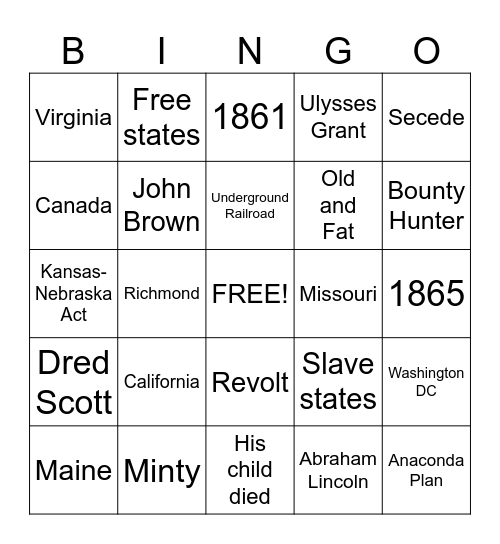 Civil War with Fox Bingo Card