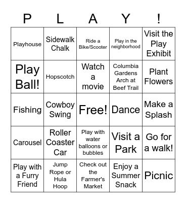 PLAY! Bingo Card