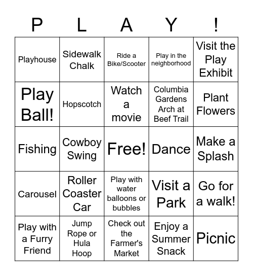 PLAY! Bingo Card