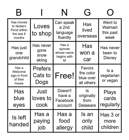 FIND A RITTENHOUSE NEIGHBOR WHO: Bingo Card