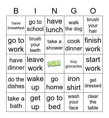 DK EFE Level 1 - Part 2 (WORDS - Everyday Routines) Bingo Card