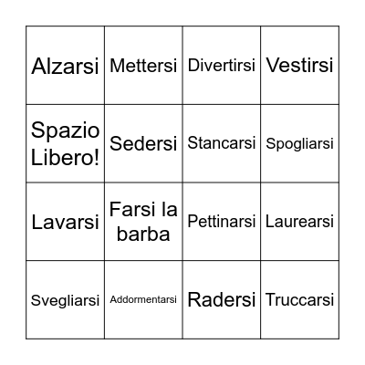 I Verbi Riflessivi Quotidiana Bingo Card