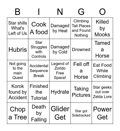 Legend of Star! Tears of the Streamers Bingo Card