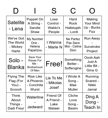 Eurovision 23 Bingo Card