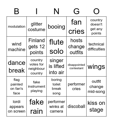 EUROVISION BINGO Card