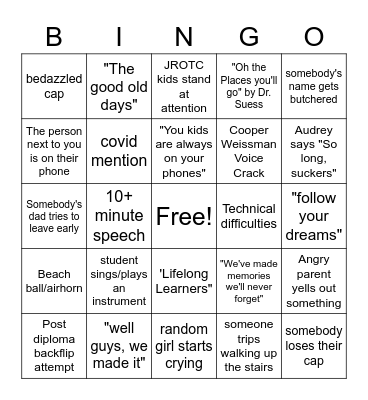 Graduation Bingo Card