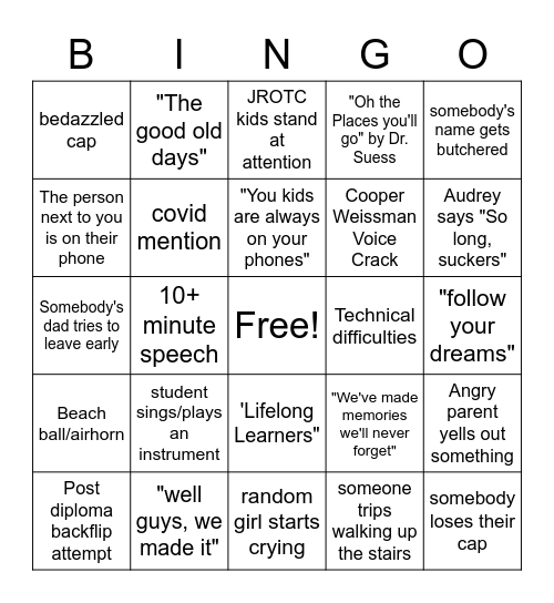 Graduation Bingo Card