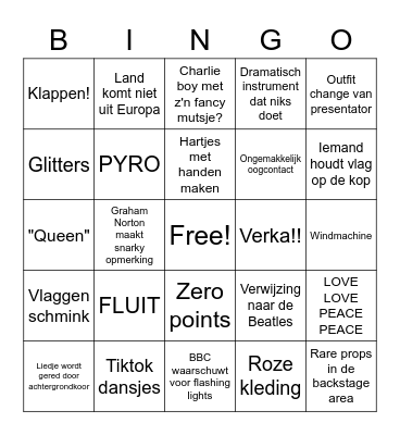 EUROVISIE FINALE 2023 Bingo Card