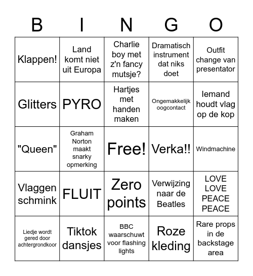EUROVISIE FINALE 2023 Bingo Card