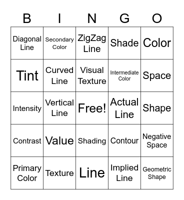 5th Grade Elements of Art Bingo Card