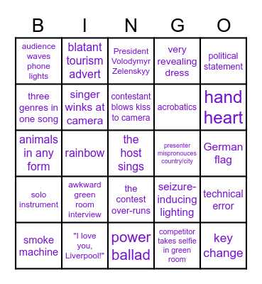 Else's Eurovision Bingo Card