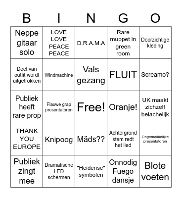 EUROVISIE FINALE 2023 Bingo Card
