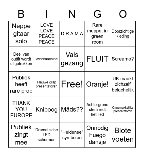 EUROVISIE FINALE 2023 Bingo Card