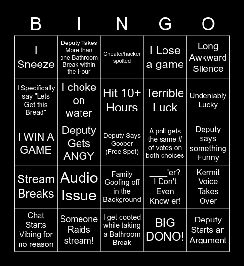 Deputy's Bingo Card Bingo Card