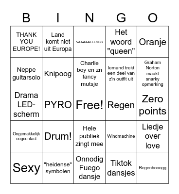 EUROVISIE FINALE 2023 Bingo Card