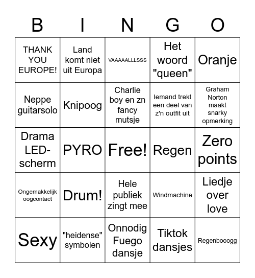 EUROVISIE FINALE 2023 Bingo Card